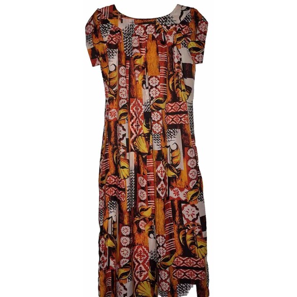 Vintage Made in Hawaii Medium Orange Floral Muu Muu Short cap sleeve 54"long - Picture 3 of 6